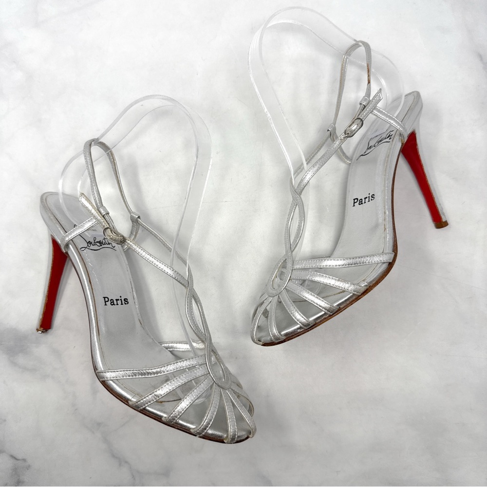 Christian Louboutin Vintage Y2K Metallic Strappy Leather Mary Jane Sandal Heels - Picture 6 of 16